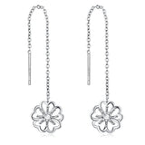 Silver Daisy Flower Dangle Drop Threader Earrings 
