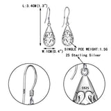 Women's 925 Sterling Silver Bali Inspired Heart Filigree Puffed Teardrop Dangle Hook Earrings