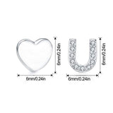 925 Sterling Silver heart-shaped and U-shaped small stud earrings