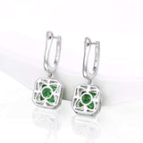 7.85Ct Green Emerald Leverback Dangle Earrings with Halo Cubic Zirconia