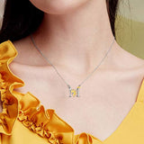 Sterling Silver Sunflower Initial Alphabet Letter M Pendant Necklace for Women Girls