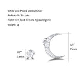 14K White Gold Plated 925 Sterling Silver Cubic Zirconia CZ Crescent Moon and Star Dainty Small Tiny Asymmetric Stud Earrings Jewelry Gifts