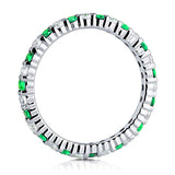 Rhodium Plated Sterling Silver Simulated Emerald Cubic Zirconia CZ Stackable Anniversary Fashion Right Hand Eternity Band Ring