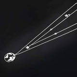 S925 Sterling Silver Layered Choker Necklace Disc World Map Star Pendant Necklaces  for Women Teens