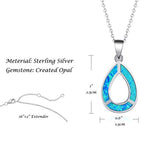 Sterling Silver Created Blue Opal Hallow Teardrop Dainty Delicate Necklace October Birthstone Fine Jewelry for Women 16