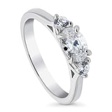 Rhodium Plated Sterling Silver 3-Stone East-West Promise Engagement Ring Made with Swarovski Zirconia Oval Cut