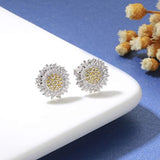 Sunflower Stud Earrings for Women - 925 Sterling Silver Flower With Cubic Zirconia Jewelry Gifts for Girls Teens Nature Lovers