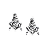 Tiny Square And Compass Masonic Freemason Stud Earrings For Women For Men Oxidized 925 Sterling Silver