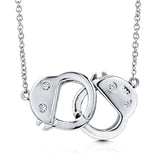 Rhodium Plated Sterling Silver CZ Handcuffs Pendant Necklace