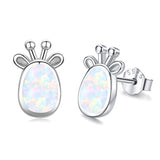Silver Cute giraffe Opal Stud Earrings