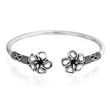Bali Style Plumeria Flower Tips Stacking Bangle Bypass Cuff Bracelet For Women For Teen Oxidized 925 Sterling Silver