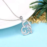 Mother Daughter Necklace Jewelry Sterling Silver Good Luck Happy Dolphins Pendant Necklace from Son Christmas Birthday Gift for Women Girl