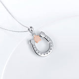 Sterling Silver Horseshoe with Rose Gold Star Pendant Necklace Jewelry