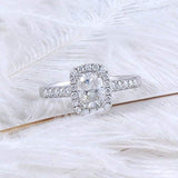 14K Gold Cushion Cut Tinted Halo Moissanite Engagement Ring for Women