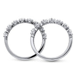 Rhodium Plated Sterling Silver Cubic Zirconia CZ Stackable Sawtooth Fashion Right Hand Ring Set