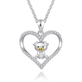 Silver Love Heart Cute Pig Pendant Necklace