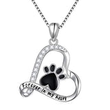 Puppy Dog Cat Pet Paw Print Love Heart Pendant Necklace