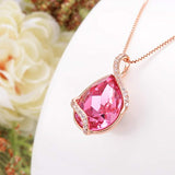 925 Sterling Silver Rose Gold Plated CZ Twist Teardrop Adjustable Pendant Necklace Adorned with Crystals