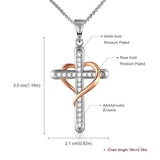 Love Heart Crucifix Cross Necklace White/Rose Gold Plated Pendant Necklace For Women and Girls Sparkling 5A Cubic Zirconia Always In My Heart Pendent Necklace