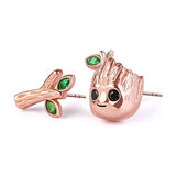 Tree Man Stud Earrings Sterling Silver Rose Gold Plated Fashion Earrings with Green Stone Jewelry Gift for Women Girls