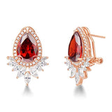 Red Ruby Pear Halo Stud