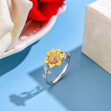 925 Sterling Silver Sunflower Open Ring 3D Flower Shape Adjustable Ring Jewelry for Women and Girls