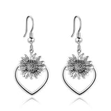  Silver Heart Sunflower Dangle Drop Earrings 