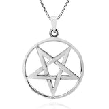 Large Inverted Star Pentagram 925 Sterling Silver Pendant Necklace