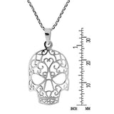 Tattoo Skull Hidden Heart Swirl 925 Sterling Silver Pendant Necklace