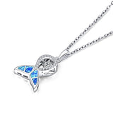 925 Sterling Silver Blue Opal Mermaid Tail Fish  Pendant Necklace