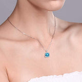 925 Sterling Silver Natural Swiss Blue Topaz Pendant Necklace, 8MM Cushion Cut, 2.91 Total Carat Weight with 18 Inch Silver Chain