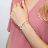 Rhodium Plated Sterling Silver Cubic Zirconia CZ Hamsa Hand Feather Star Fashion Charm Bracelet