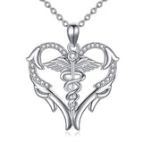 Silver Caduceus Angel Wings Pendant Love Heart Nurse Necklace