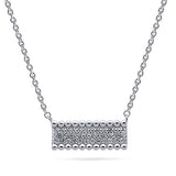 Rhodium Plated Sterling Silver Cubic Zirconia CZ Bar Bead Fashion Pendant Necklace