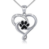 Puppy Dog Cat Pet Paw Print Love Heart Pendant Necklace