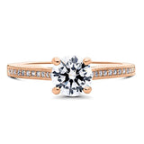 Rose Gold Plated Sterling Silver Round Cubic Zirconia CZ Solitaire Promise Engagement Ring