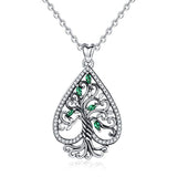  Silver CZ tree of life-heart-shape Necklace 