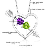 Purple Amethyst and Green Peridot 925 Sterling Silver Heart & Arrow Women's Pendant Necklace 0.90 Ct with 18 Inch Silver Chain