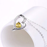 S925 Sterling Silver CZ Heart Necklace Yellow Citrine Jewelry  Pink Tourmaline Blue Sapphire Necklace For Women