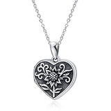 Silver Sunflower Heart Locket Necklace