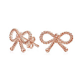 Thin Dainty Twist Rope Cable Ribbon Bow Stud Earrings For Women For Teen Rose Gold Plated 925 Sterling Silver