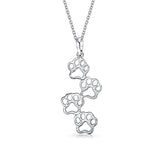 Minimalist Pet Dog Cat Puppy Kitten Four Paw Prints Pendant Necklace For Women For Teen 925 Sterling Silver