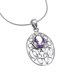 925 Sterling Silver Purple Amethyst Celtic Knot Oval Pendant Necklace
