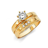 14k Yellow Gold Engagement Ring and Wedding Band Bridal Set For Ladies