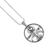 Sterling Silver Cut Open Vintage Rose Flower Leaf Round Pendant Necklace