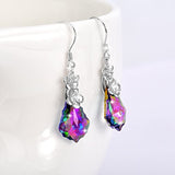Sterling Silver Teardrop Flower Dangle Drop Earrings with Swarovski Crystals Fine Jewelry Gift for Women Girls