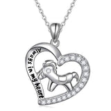 Silver Always in my heart Pony Animal Heart Pendant Necklace