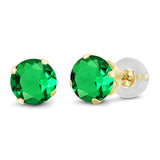 14K Gold Green Nano Emerald Stud Earrings For Women