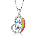 Silver Unicorn Rainbow in Heart Necklace Pendant