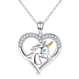 925 Sterling Silver Unicorn Necklace for Women Heart Pendant Jewelry Anniversary Birthday Gifts for Her